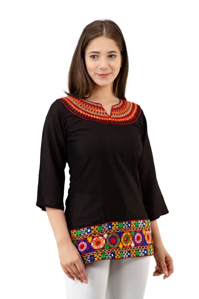 Image of Women's Rayon Embroidery Work Short Top | Short Kurti for Women | Embroidered Straight Rayon Kurta | Tunic Tops for Women