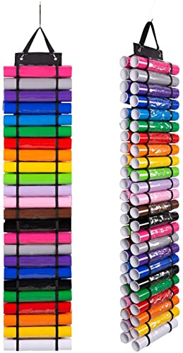 Organiseur de rangement en vinyle - Support mural/au-dessus de la porte, support de rangement en vinyle pour travaux manuels, organiseur de rangement à suspendre avec 48 compartiments (noir) Cover