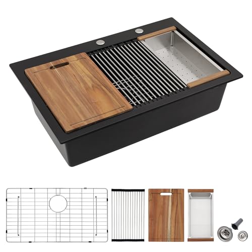Comparison: Best Sink For Granite Countertop 4 33 Granite Composite Kitchen Sink - Fulorni 33"x22" Granite Kitchen Sink Drop-In Topmount Ledge Workstation Matte Black Quartz Classic Above Counter Single Bowl Basin