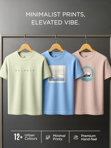 Image of Nobero 100% Cotton Tshirts for Men Combo Pack of 3 | Regular Fit | Printed | Round Neck Half Sleeve