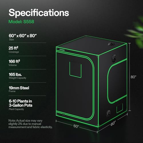 Image of VIVOSUN S558 5x5 Grow Tent, 60 inchx60 inchx80 inch High Reflective Mylar with Observation Window and Floor Tray for Hydroponics Indoor Plant for VSF6450