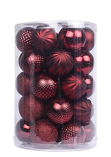 YYCRAFT 34ct Christmas Ball Ornaments 4CM for Xmas Tree Christmas Decorations Shatterproof Hooks Included (Burgundy, S)