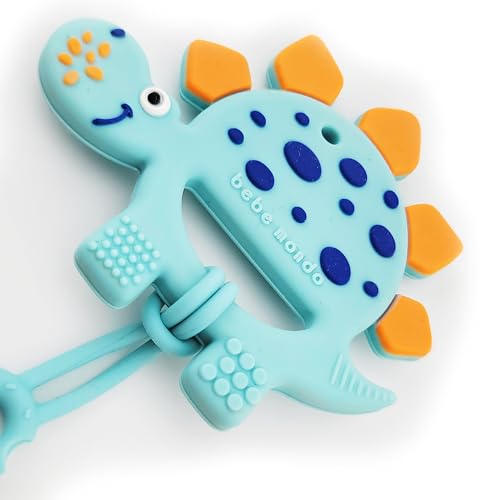 Image of Bebe Mondo Dinosaur Baby Teething Toys 3-6 6-12 Months, Teethers for Babies 0-3-6-12 Months for Teething Relief, Baby Gift, Baby Teether Toys, Silicone Sensory Toys, Soft-Textured Infant Toys