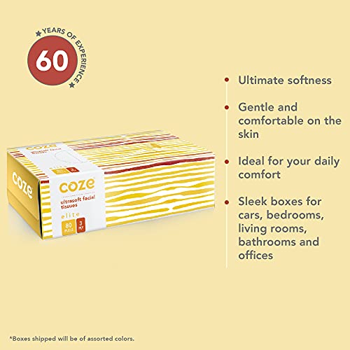 Image of Coze Facial Tissue Box (3 Ply, 80 Pulls) | Pack of 4 Assorted Coloured Boxes | 100% Skin-safe, FDA Approved, OBA Free | Sleek Tissue Box for Car, Bathroom, Bedroom, Office | Tissue Papers for Face