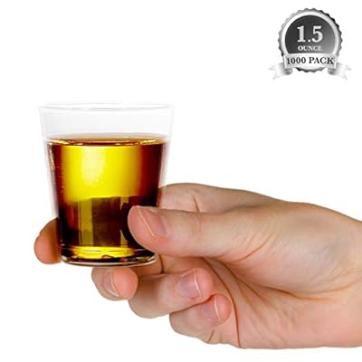1000 Plastic Shot Glasses - 1.5 Oz Disposable Cups - 1.5 Ounce Shot Glasses - Ideal for Whiskey, Wine Tasting, Food Sampling and Sauce Dipping at Catered Events, Parties and Weddings (Clear)