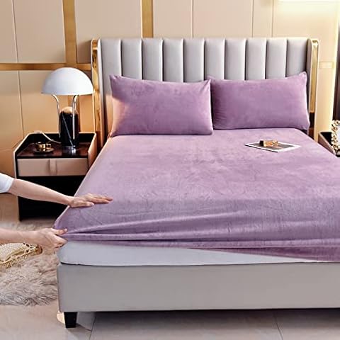 LweiPsqLin Velvet Fitted Sheet,Fleece Plush Bed Sheet Mattress Protector Cover with 15'' Deep Pocket Warm Fuzzy Bottom Sheet (Not Include Pillowcases) (Lavender, Full) Cover