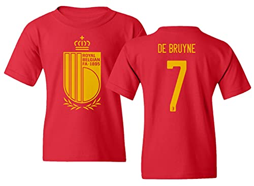 Spark Apparel European Soccer 2022 Belgium #7 Kevin DE BRUYNE Jersey Style Boys Girls Youth T-Shirt (Red, Youth - Medium)