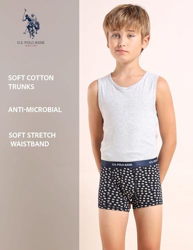 Image of U.S. Polo ASSN. Boys EKT04 Mid Rise Cotton Spandex Trunks - Pack of 3