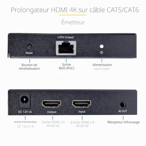 StarTech.com Extendeur HDMI 4K sur Câble CAT5CAT6 Prolongateur Vidéo 4K 60Hz HDR jusqu'à Extender HDMI 4K Câblage HDMI sur Ethernet Sortie Audio /PDIF Kit Émetteur Récepteur HDMI Neuf - vue 3