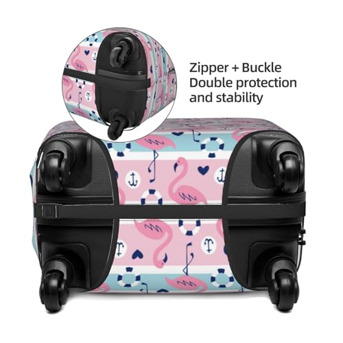 Striped Flamingo Print Luggage Cover For Suitcase,Washable Elastic Travel Suitcase Protector With Zipper Closure And Bottom Buckle – Fits 18-32" Luggage-Small2