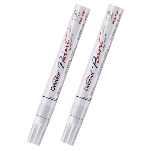 Overseas Permanent Paint Pens White Markers - 2 Pack Single color Oil Based Paint Markers Medium Tip Quick Drying and Waterproof Marker Pen for Metal Rock Wood Plastic Canvas Rubber Glass