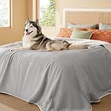 Bedsure Waterproof Blanket for Bed - Sherpa Fleece Waterproof Dog Blankets for Large Dogs, Pet Blankets for Bed/Couch/Dog Crate, Soft Plush Reversible Furniture Protector, King, 108"x86", Light Grey