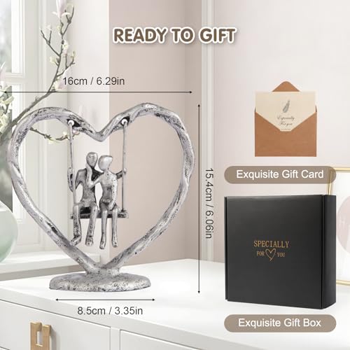 25th/Silver Anniversary Wedding Gifts for Wife/Her/Him,Valentine's Day/Birthday/Wedding Gifts for Couples,Heart Sculpture/Figurine,Handcrafted Antique Silver Metal Couple Statue Decor - Image 4