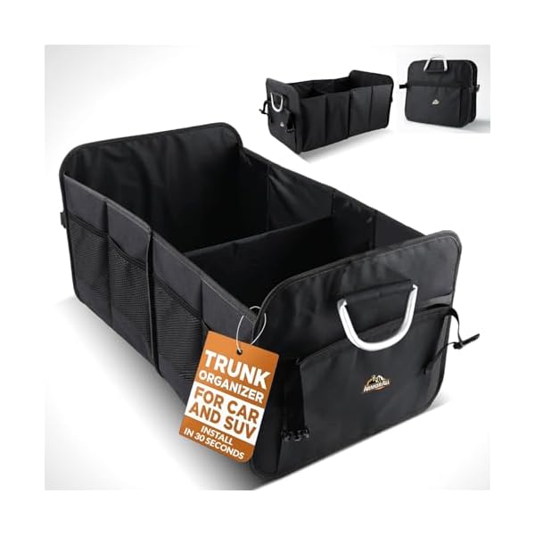 Armor All XL Trunk Organizer for SUV - Heavy-Duty Car Organizers and Storage Solution with 8 Compartments - Waterproof & Collapsible, Aluminum Handles, Compression Buckles - Size 24" x 14.6" x 12.6"