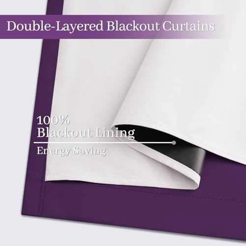 Yakamok Room Darkening 100% Blackout Curtains Grommet Window Treatments with 2 Thick Layers-Purple Thermal Insulated Drapes Set of 2 Panels for Bedroom Living Room 38 Inches by 72 Inches Length