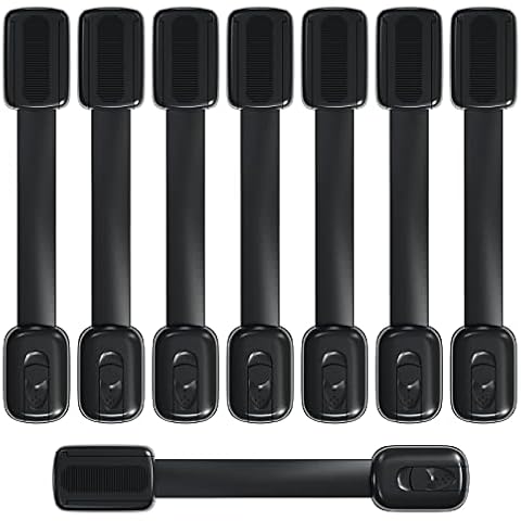 ECHOCUBE Child Safety Cupboard Locks, 8 Packs Adjustable Baby-Proof Cabinet Locks with 3M Adhesive, Multi-use Baby Safety Locks for Cabinets, Drawers, Fridge, Toilet, Trash No Drilling Needed (Black) Cover