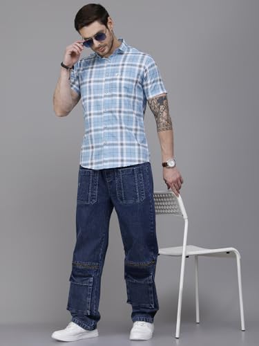 Image of Majestic Man Men Slim Fit Pure Cotton Checkred Half Sleeve Casual Shirt