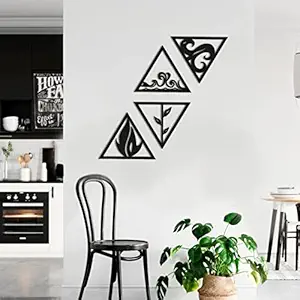 Device of MM 4 Elements Air, Fire, Earth, Water, Wall Art Hanging Black Designed Wood Decor Sculptures Black Wall Art Decoration Contemporary Home- 12 Inch