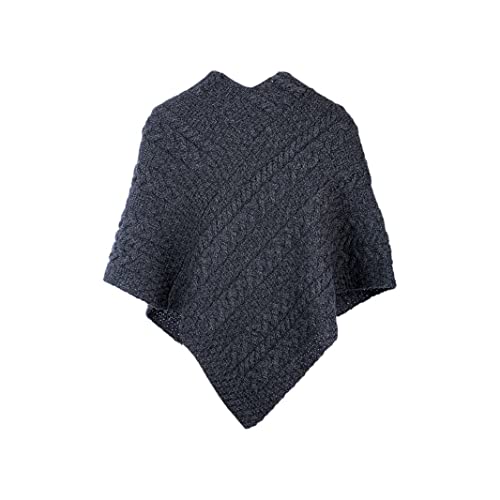 Image of Aran Woollen Mills Ladies Cable Knit Poncho With Buttons