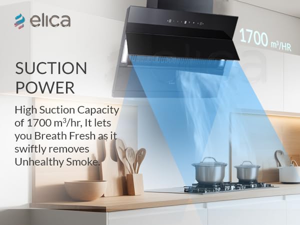 Image of Elica 90cm 1700 m3 /hr Filterless Autoclean Angular Kitchen Chimney with 15 Years Motor & 5 Years Comprehensive Warranty | EFL 3V 901 HAC LTW MS NERO | Black | Touch + Motion Sensor Control | Slant