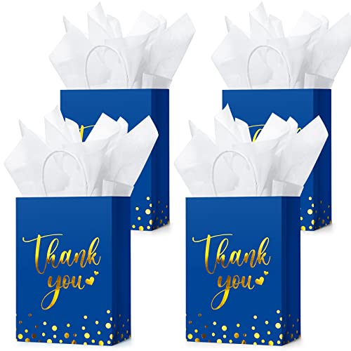 Tinlade サンキューギフトバッグ ティッシュペーパー付き ゴールド水玉模様 Thank Youギフトバッグ ハンドル付き 結婚式 誕生日 ベビーシャワー ビジネス ショッピングパーティー用品 ギフト用 ロイヤルブルー 12個の商品画像（Amazon）