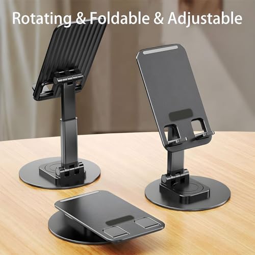 Image of WALLVIEW TECH Mobile Phone Stand 360 Rotation Height and Angle Adjustable Cell Phone Stand for Desk Office Foldable Desktop Phone Holder for Smartphone 4-10'' Tablet Holder (Black)