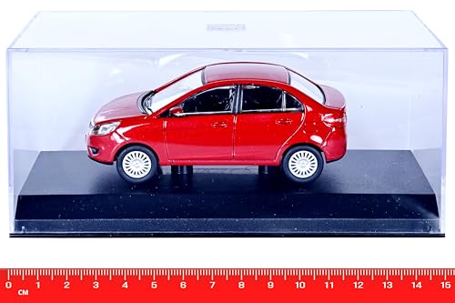 Image of Scale Model Car Tata-Zest-Free Wheel (Acrylic case)-Official 1:43 Die-cast Official Merchandise, Red