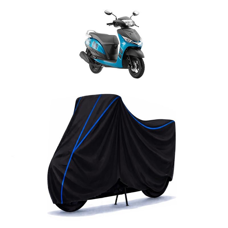 Image of Scooty Cover Water Resistant for Alpha Drum | Universal Scooter & Bike Cover | Heavy Duty UV Dust, Rain & Scratch Protection | Elastic Fit All Weather Indoor Outdoor | Black with Blue Piping