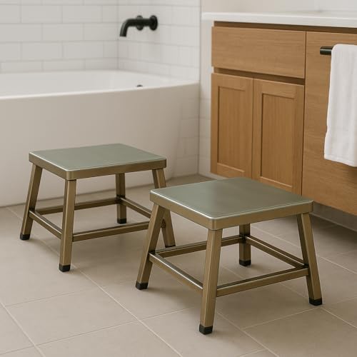 Image of Sharda Metals Stainless Steel Stool | Lightweight Sitting Square Shape Table Stools for Home, Kitchen, Office, Bathroom, Garden, Salon, Garage, & Multipurpose Stool | D-9.8 Inch x H -6.2 Inch