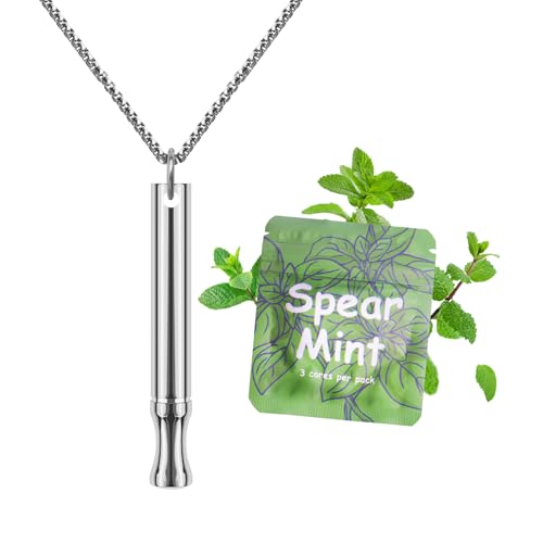 ASTOFLI Anxiety Breathing Necklace With Resistance: Mint Flavoured Breathlace Tube Breathing Necklace With Resistance Filter Calm Breathlace Stop Stress Necklaces Anxiety Relief Breathe Pendant Sliver
