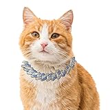 Halukakah Goldkette Iced Out für Katze,Diamant Kubanische Halskette Kragen 14MM Platin Weißgold Überzogen Blau Diamanten 18cm Größe mit KOSTENLOSER Geschenkbox,Nur Dekoration