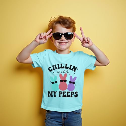 Boy Easter Shirt Funny Chillin with My Peeps T-Shirt Bunny Sunglasses Graphic Short Sleeve Tee Tops4