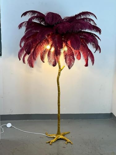 Lámpara De Pie Regulable Led con plumas de avestruz para ambiente cálido 4