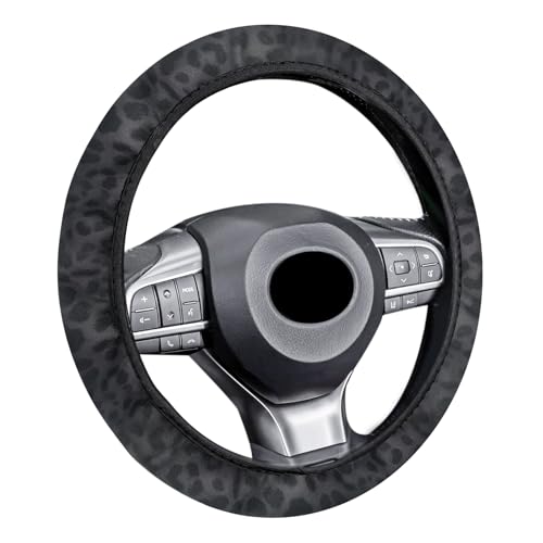 Black Leopard Print car Steering Wheel Cover, Women Leopard Print car Steering Wheel Cover, Universal 15-inch Suitable for Cars, SUVs and Trucks