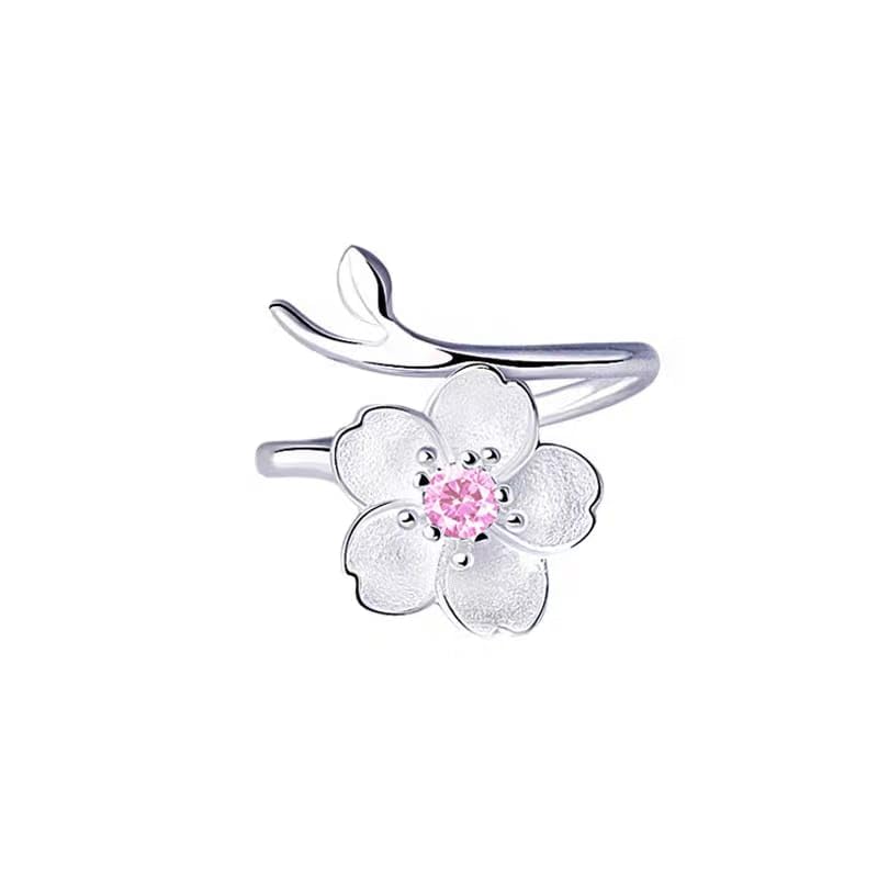 flyme Floral Adjustable Ring for Women | Silver Tone Flower Ring with Pink Crystal | Minimalist Jewelry-picture-12