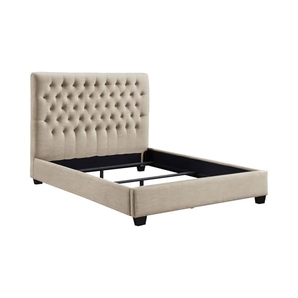 Coaster home furnishings chloe transitional fabric upholstered eastern king size panel bed frame 53 inch headboard oatmeal 300007ke  urban country home decor