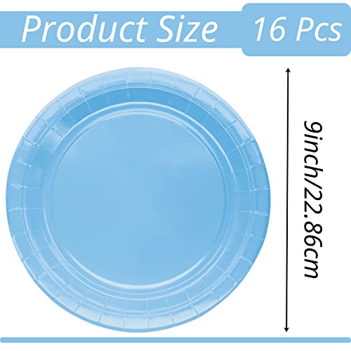 16 Stück Hellblau Pappteller,23CM Rund Teller Einwegteller Hellblau Einmalteller Einweg Geschirr,9inch Partyteller Einmalgeschirr Tisch Dekorationen Partygeschirr für Hochzeit Garten Geburtstag Party