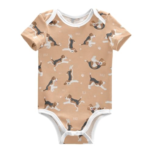 Wusikd Beagle Unisex Baby Bodysuit Cotton Yoga Dogs Poses Baby Short Sleeve Clothes 3 Months for Boys Girls