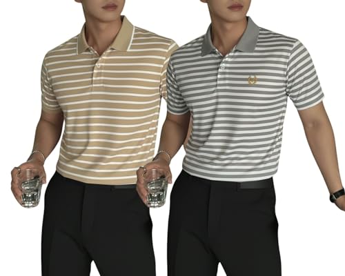 Image of MACK JONNEY Men's Cotton Polo T-Shirt | Regular Fit | Short Sleeve | Striped Casual Wear | Pack of 2 -MJ-1