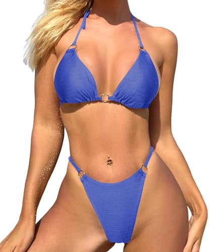 Image of MIKETAI Sexy Bikinis for Women 2 Piece Bikini Spaghetti Strap Swimsuits Solid Color Bathing Swimwear Triangle Bathing Suit