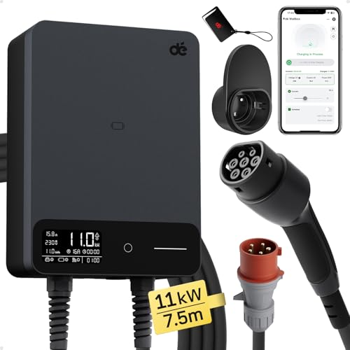 dé Borne de Recharge Véhicules Électrique 11kW APP[6-16A, Triphasé] Wallbox 11kW avec Câble Type 2 7,5m, RFID, Borne de Recharge avec RCD Type-B et ip54...