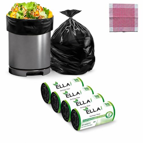 Image of Ella Garbage Bags 17x19 Inches Small 120 Bags 4 Rolls | Leak Proof & Tear Resistant Trash Bags for Kitchen Home & Commercial Use | Dustbin Bags For Dry & Wet Waste With Free Check Duster Cloth-Black