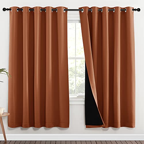 Image of NICETOWN 100% Blackout Window Curtain Panels, Full Light Blocking Drapes with Black Liner for Nursery, 72-inch Drop Thermal Insulated Draperies (Burnt Orange, 2 Pieces, 70-inch Wide Per Panel)