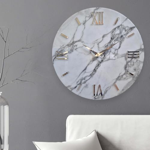 MAZZOLA LUCE Orologio da muro rotondo moderno legno effetto marmo dettagli oro 40cm Made in Italy