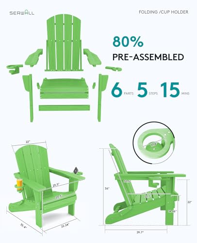 Serwall Adirondack Chair With Cup Holders - Composite Adirondack Chairs Hdpe Outdoor Chairs All Weather Use- Light Green thumb #2