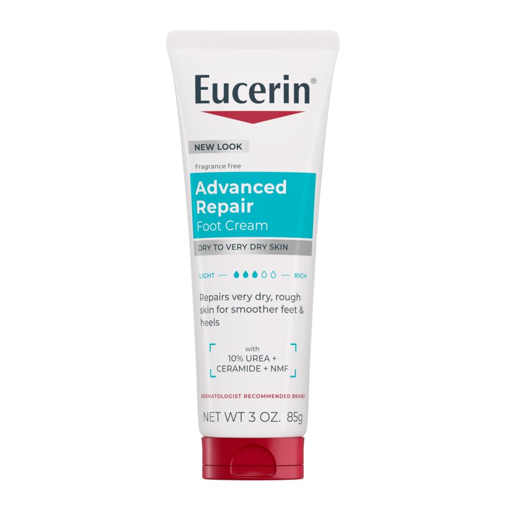 Eucerin Advanced Repair Foot Cream Unscented Foot Cream for Dry Feet and Heels 3 Oz Tube Pack of