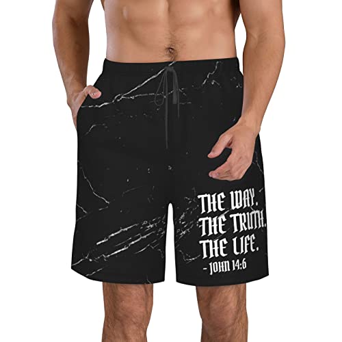 The Way TheTruth The Life John 14:6 - Christian Mens Swim Trunks Quick Dry Shorts Summer Beach Shorts with Pockets Swimsuit