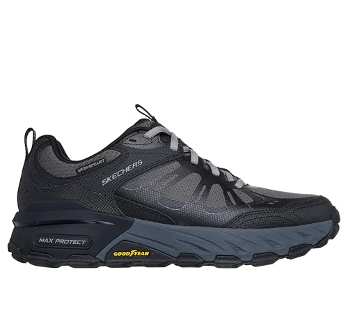 Skechers MAX Protect Sherwood Ridge, Zapatillas Hombre, Black Leather/Synthetic/Charcoal Trim, 43 EU