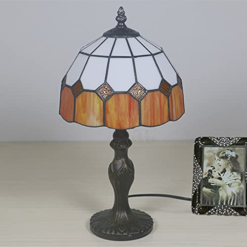 Tiffany Style Lamps Stained Glass Small Table Desk Light 15 Inches Tall Stained Glass 8 Inches Wide Lamp Shade Vintage Antique Accent Lamp Mediterranean Handmade Desk Bedside Table Night Lamp,Red #TOP2