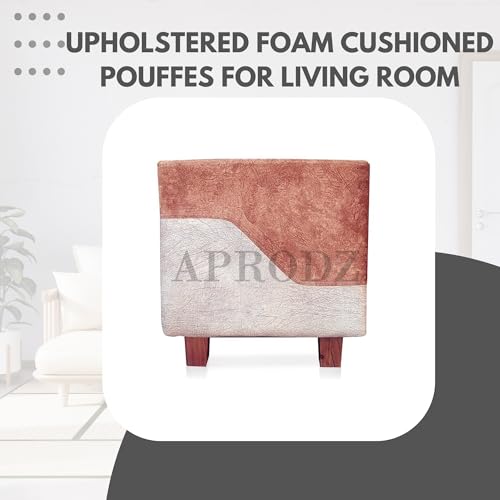 Image of APRODZ Square Printed Ottoman Stool Upholstered Foam Cushioned Pouffes for Living Room | Puffy Muddha Stool for Footrest & Sitting, Velvet Pouf Stool, Furniture for Home Decor, Office Set of 2(Beige)